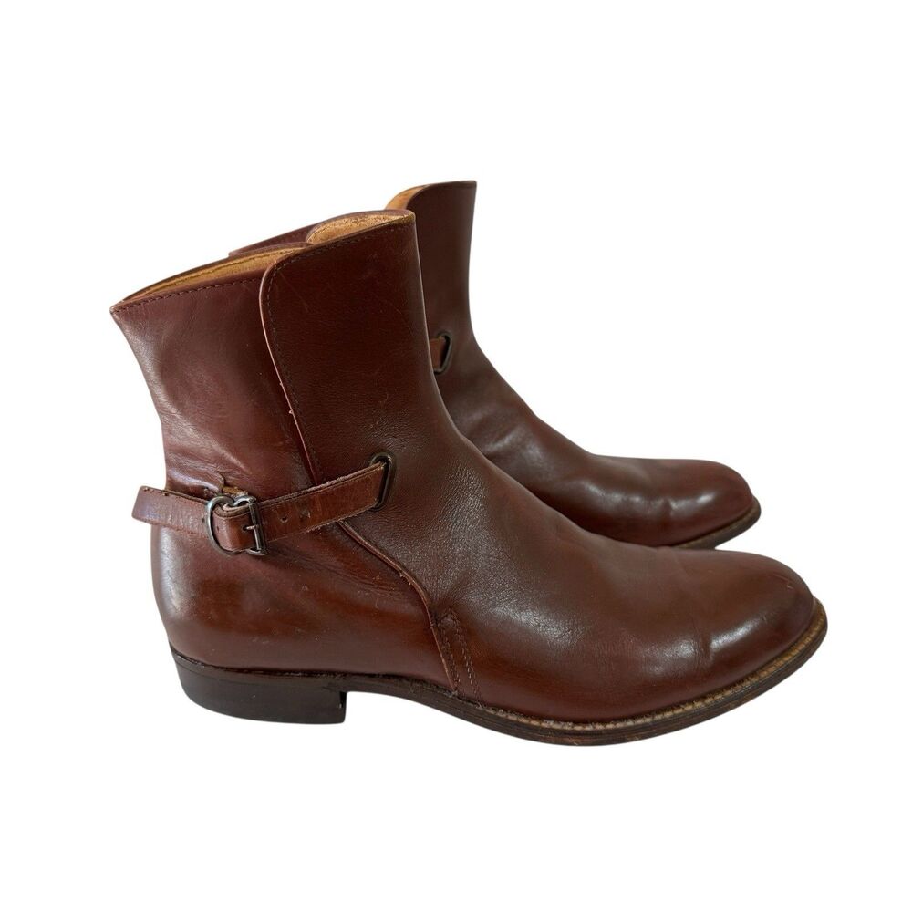 Vintage Frye 6 B Jodphur Boots Side Buckle Leather Cognac Brown Womens READ